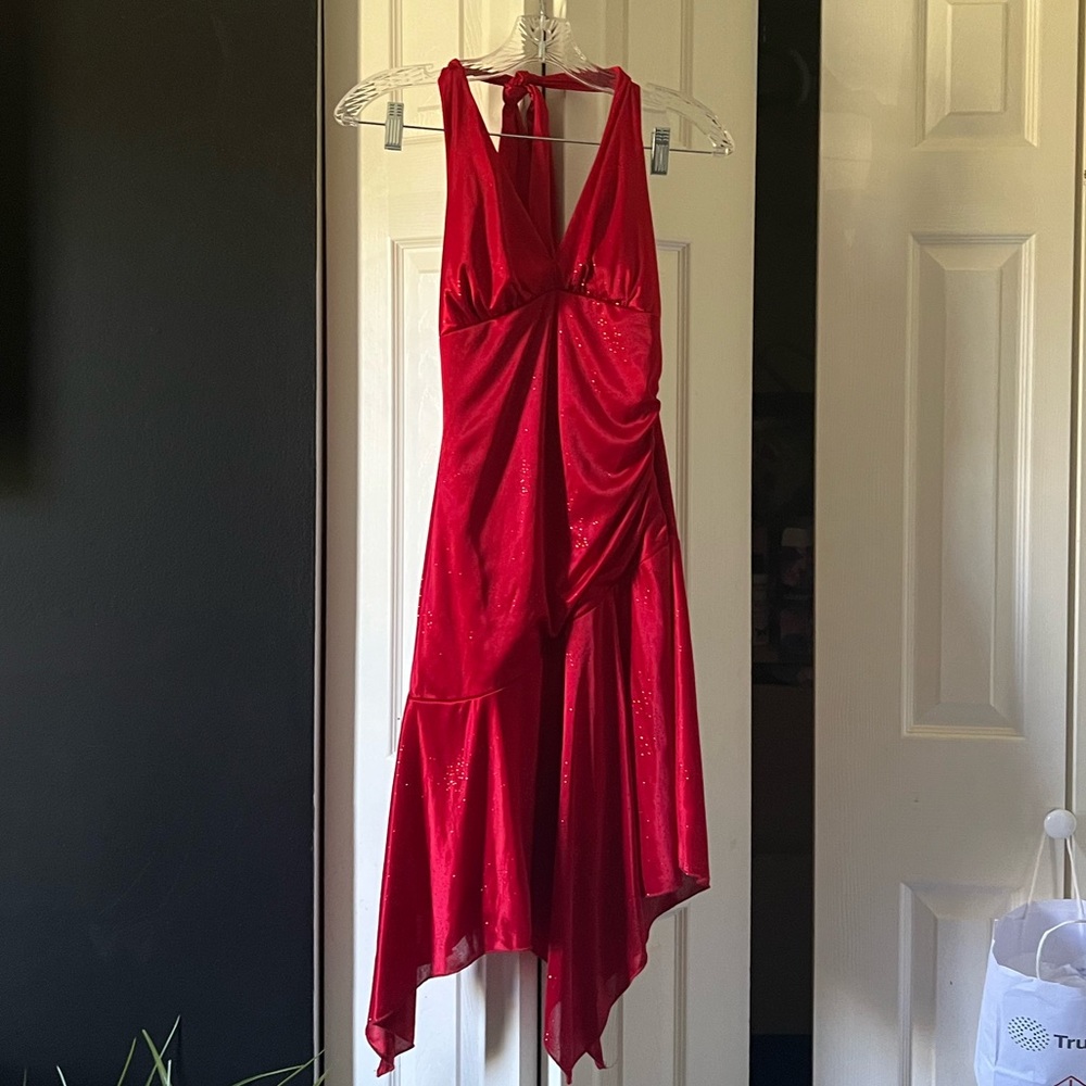 Vintage 90’s Trixxi red asymmetrical midi dress